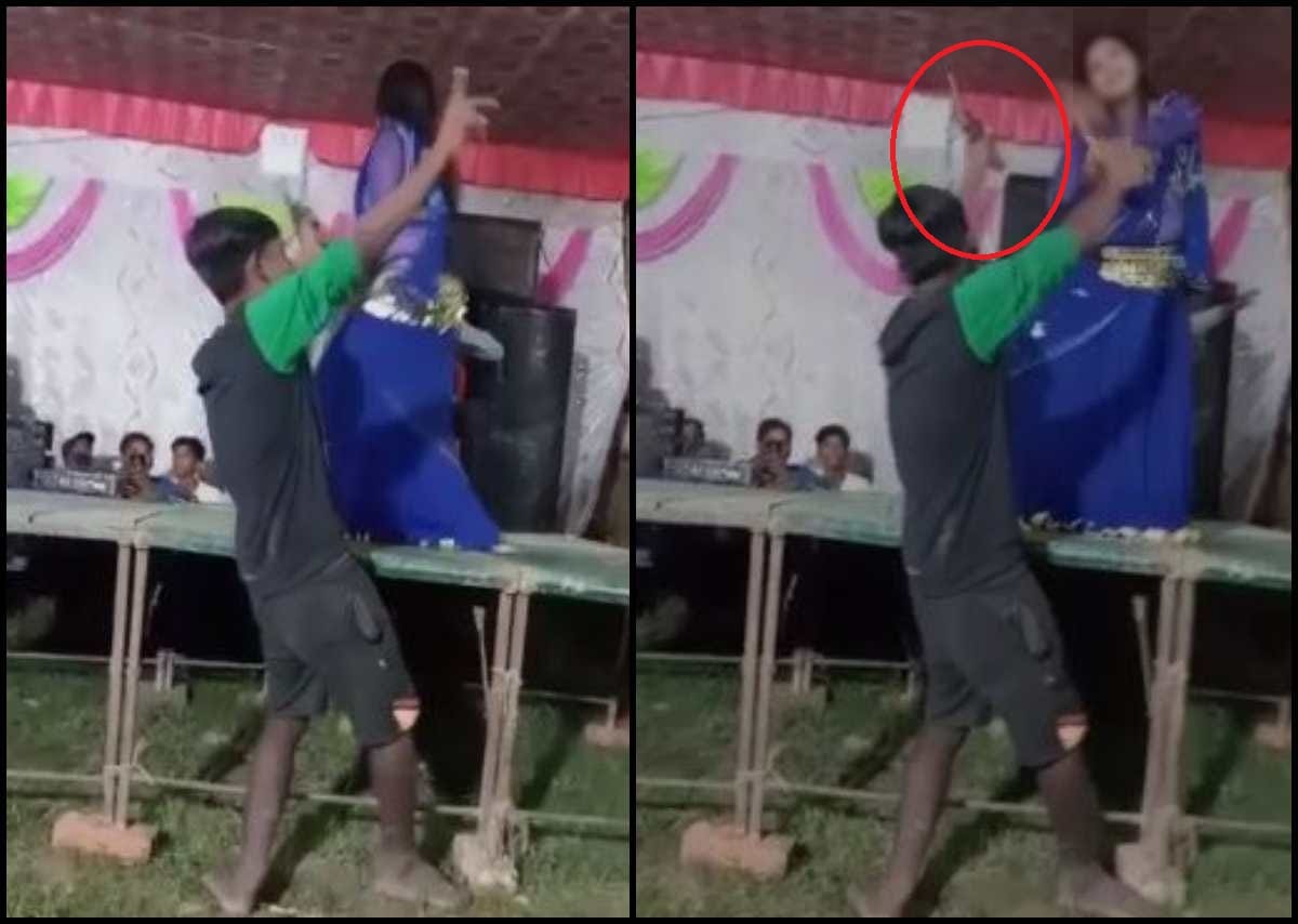 Police arrested man dance with female dancer showing pistol during shraddh program video viral in ballia