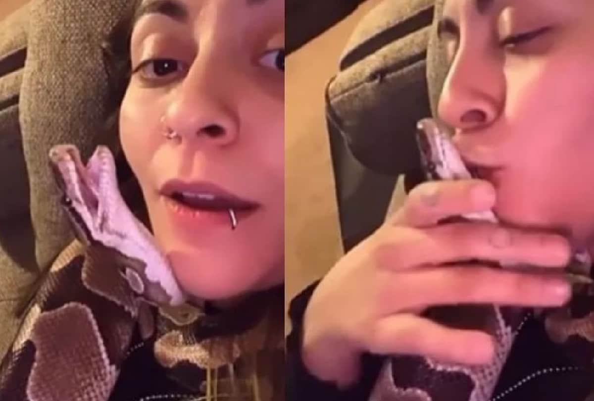 this girl loves snake and kissed repeatedly and sleeping with video goes viral on social media