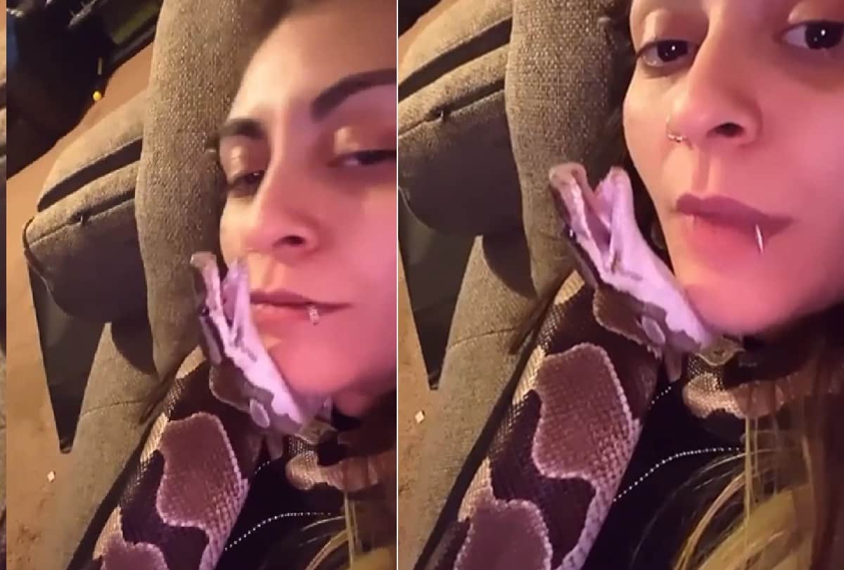 this girl loves snake and kissed repeatedly and sleeping with video goes viral on social media