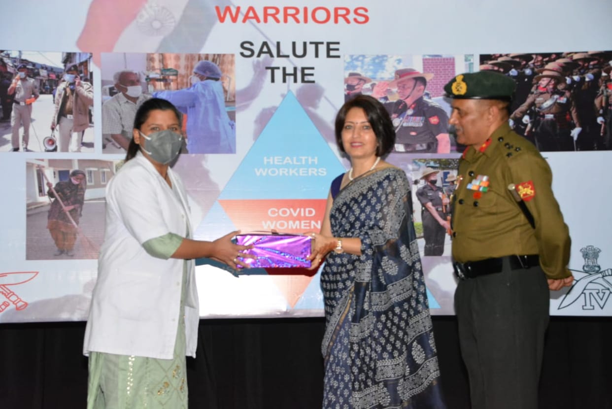 Brigadier Rakesh Rana in Subathu cantt felicitates corona warrior ladies on 75th Infantry day