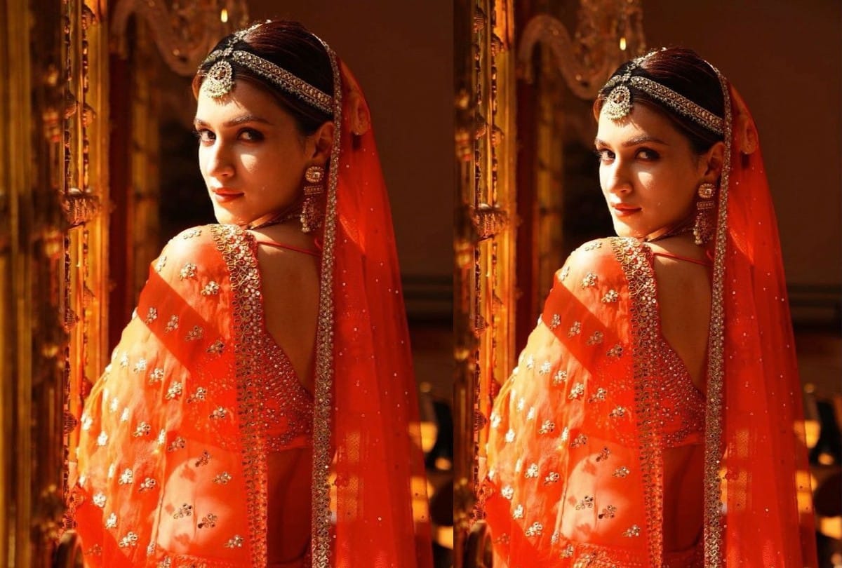 Kriti Sanon Orange Bridal lehenga Look Trend in This Wedding Season 2021