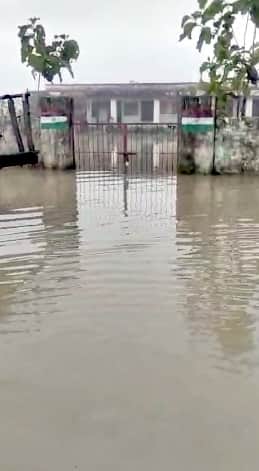 Flood water is still filled in Chaugurji school across the Mohana river