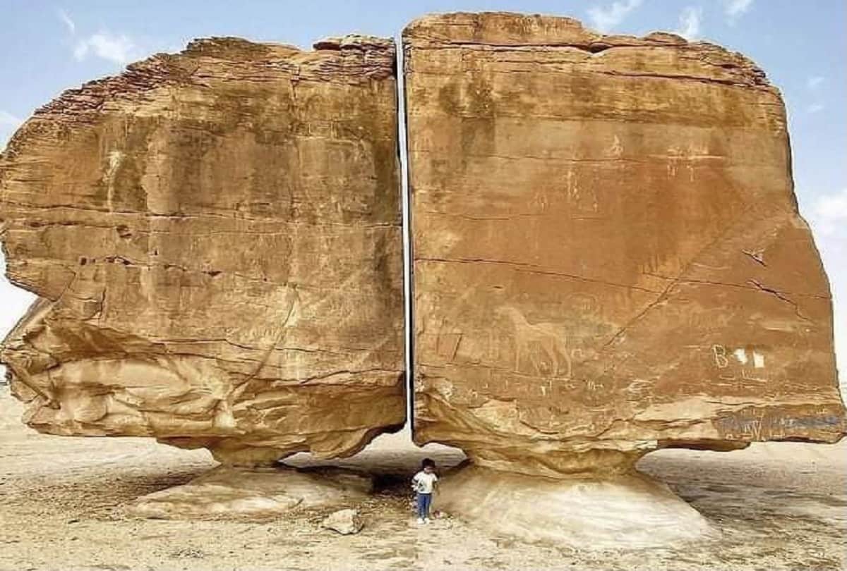 saudi arabia alien al naslaa rock split perfectly sparks to laser know what is the mystery behind it