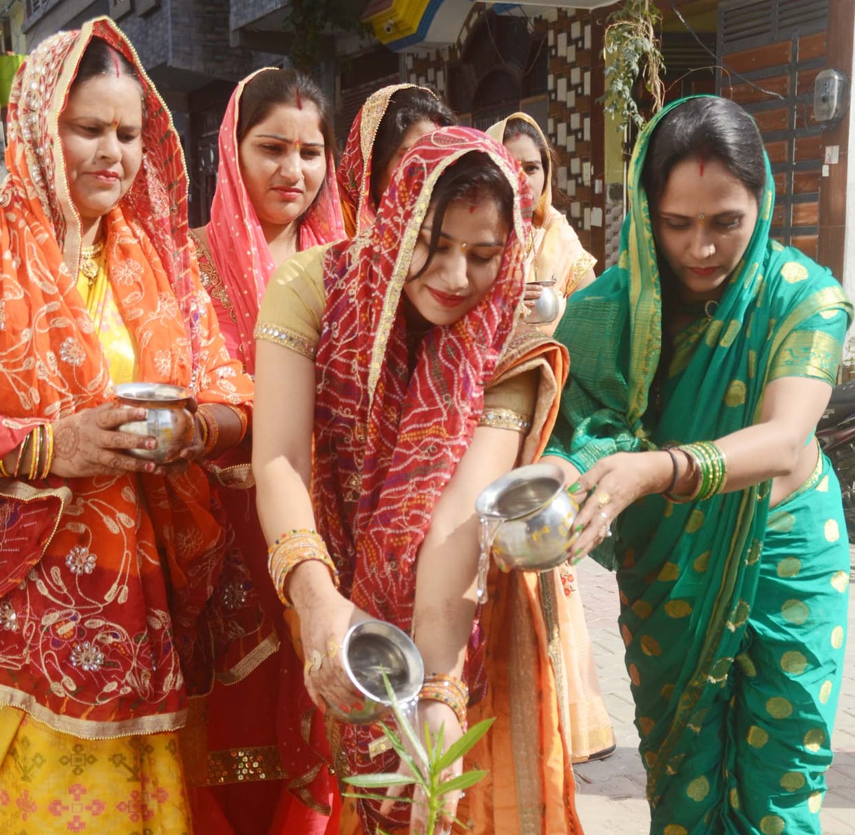 For the longevity of the child, the women kept a Nirjala fast