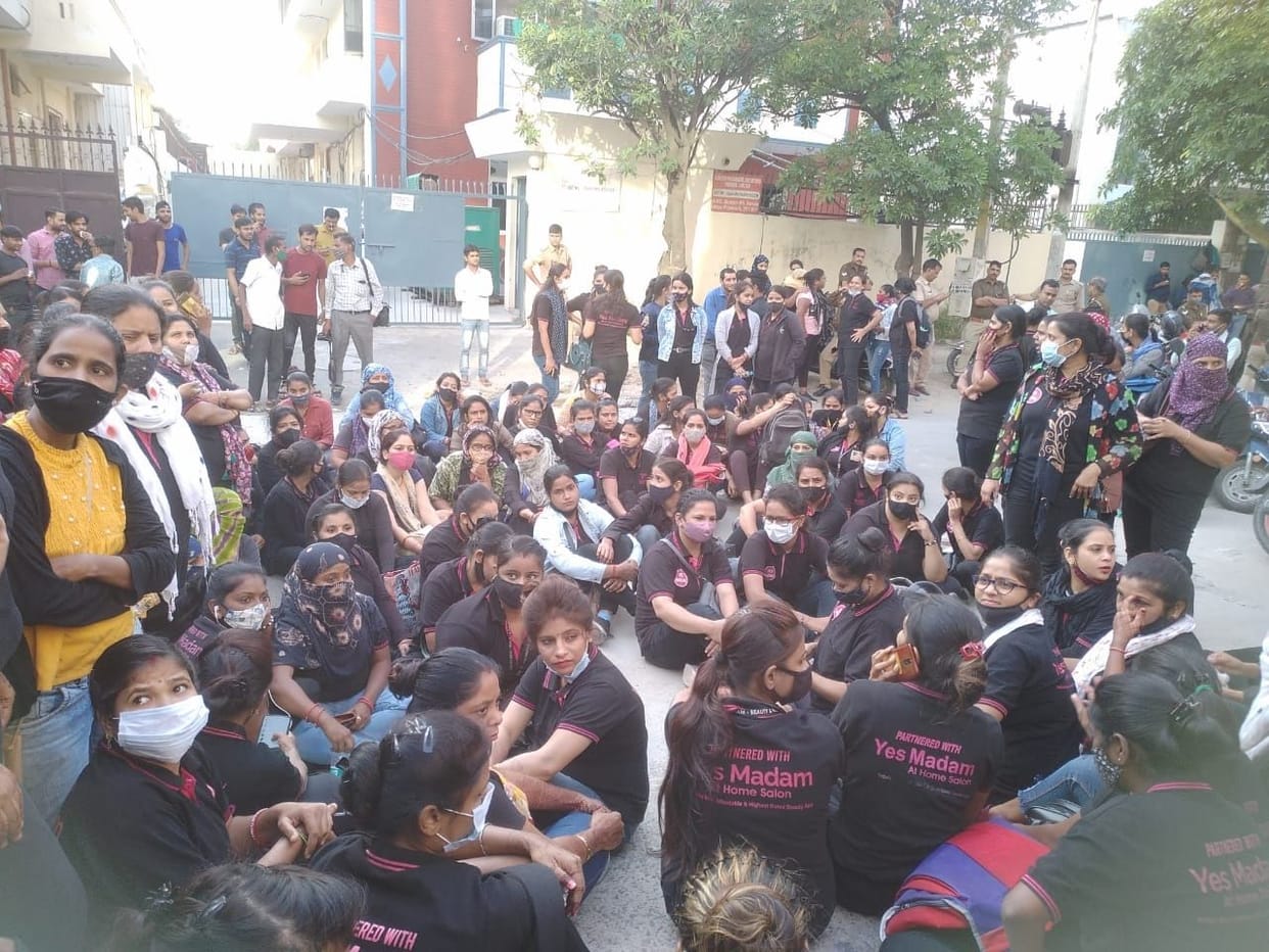 Hundreds of beauticians demonstrated outside the company