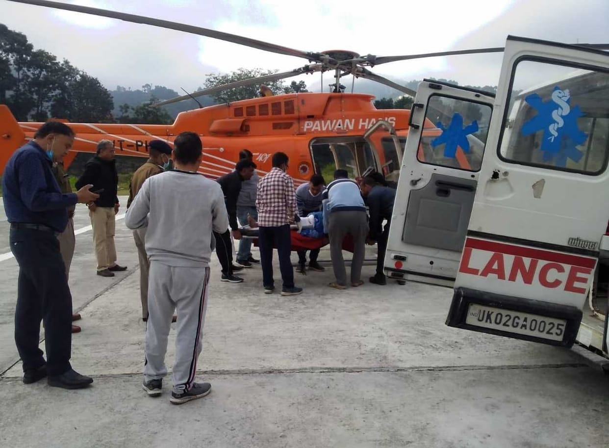 Kapkot accident injured couple sent by air ambulance to Haldwani