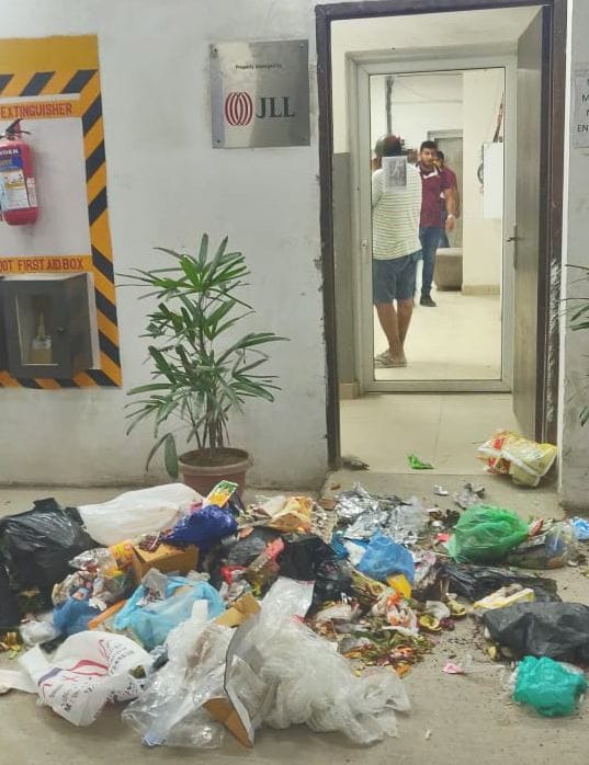 Angry residents threw garbage outside the maintenance office