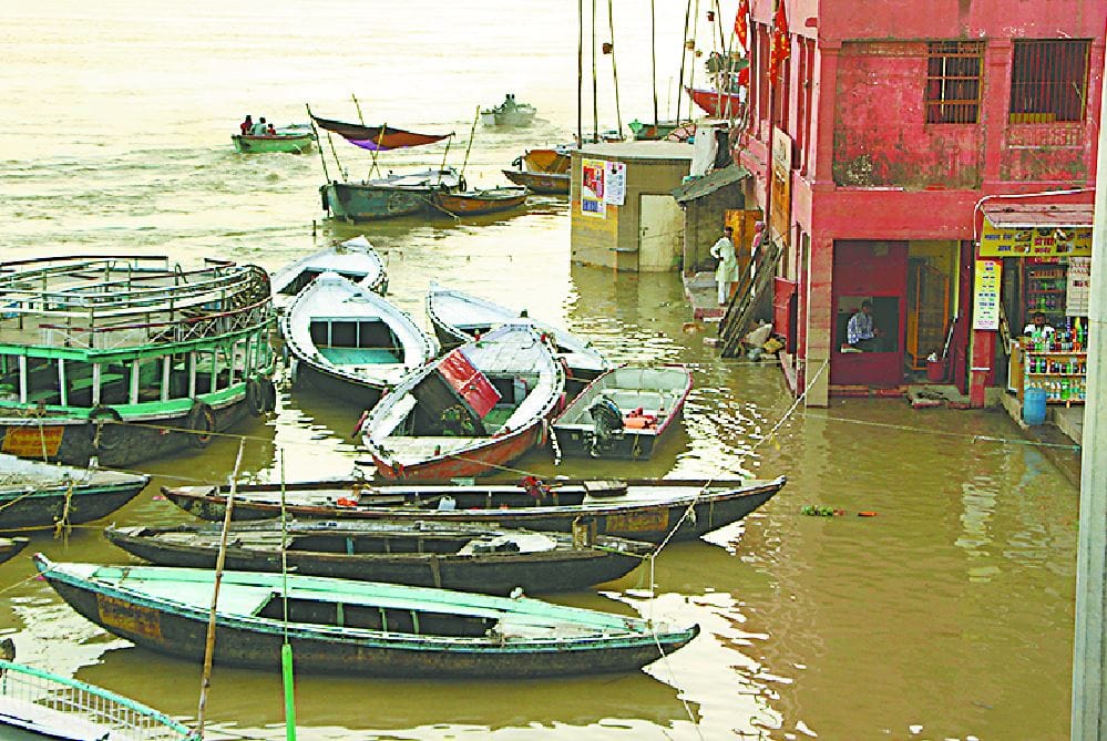Once again Ganges water level rises in varanasi to speed of two centimeters many ghat connection brakes