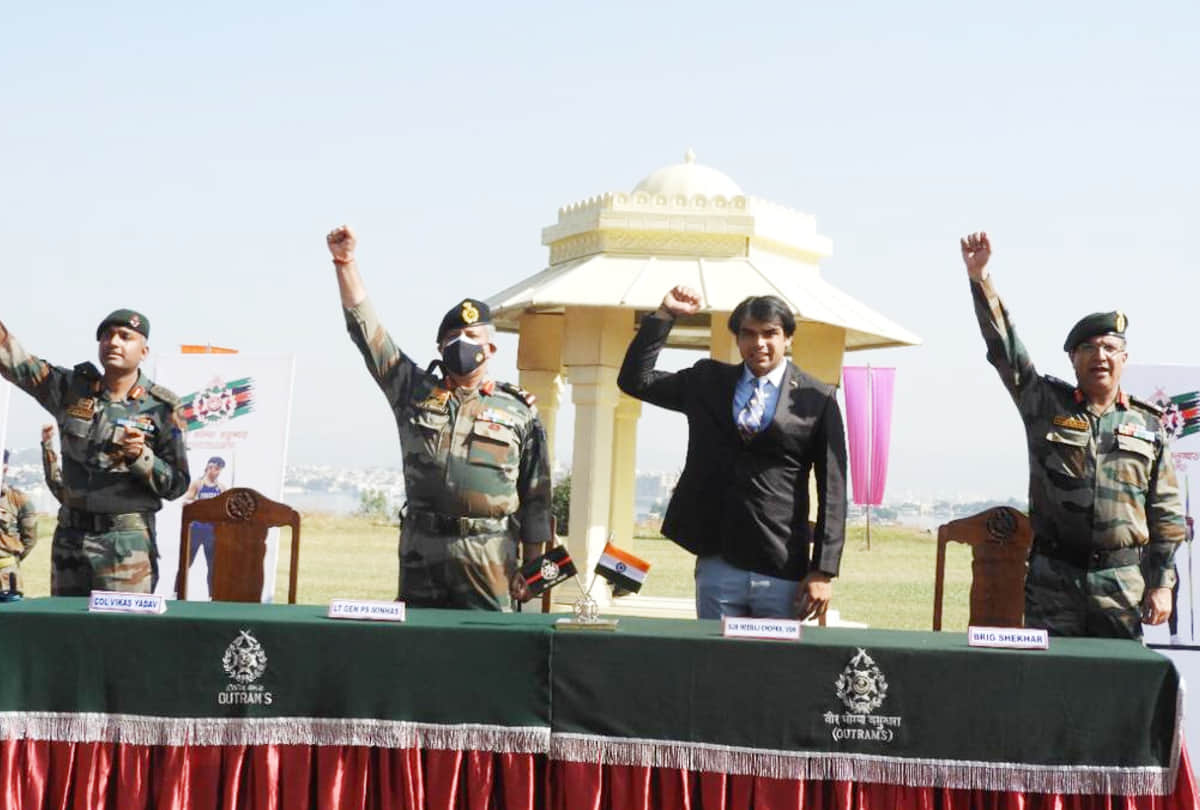 India's Pride Subedar Neeraj Chopra  visited his unit 4  Rajputana Rifles & interacted with veterans & families; Udaipur