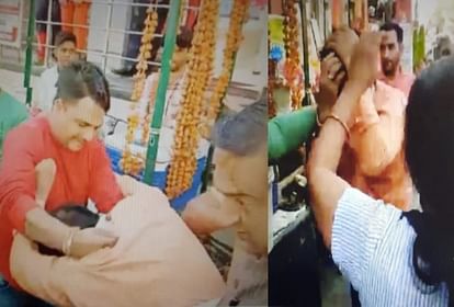 The woman beat the accused with slippers after molesting in Shamli and video viral