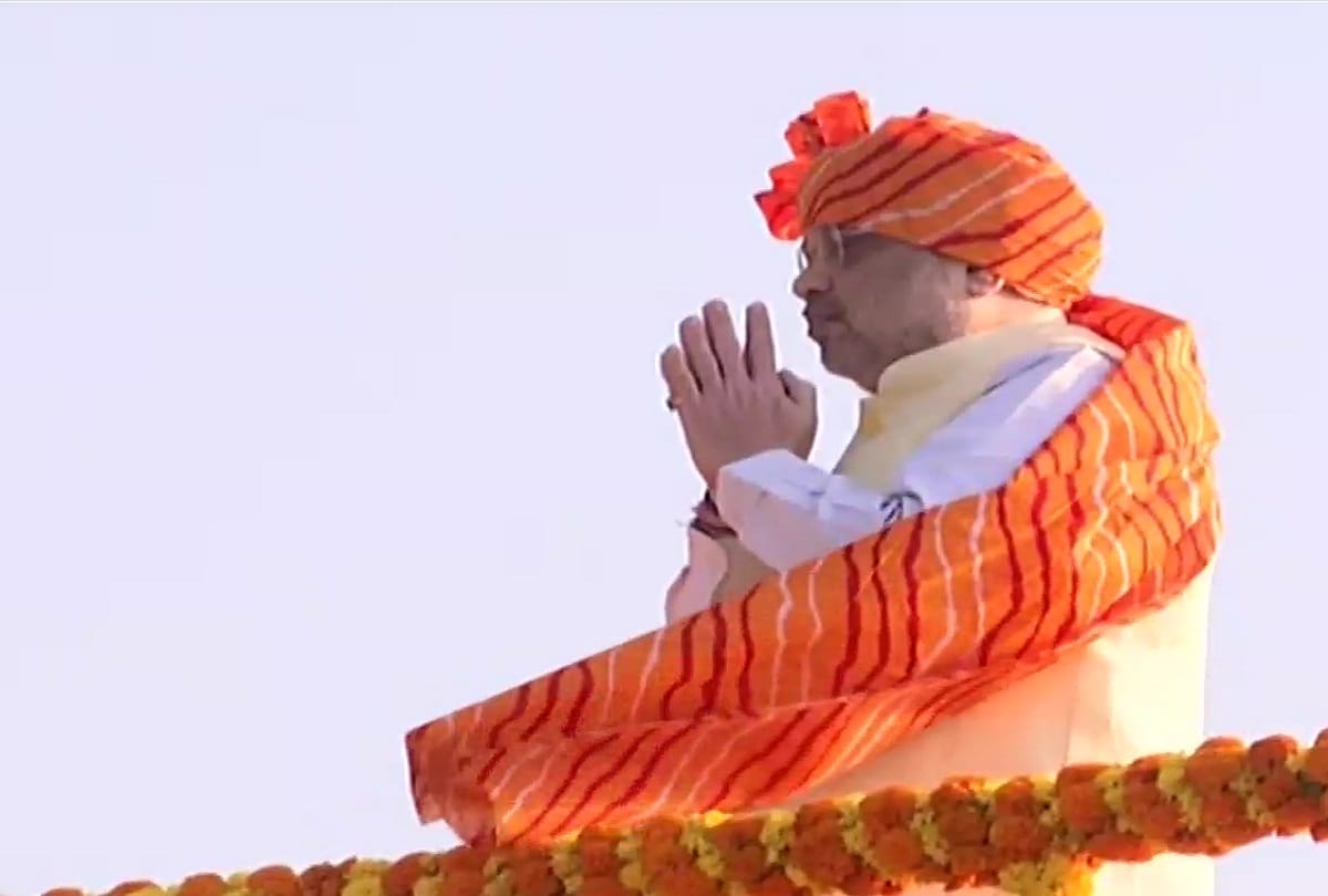 BJP workers took out to welcome Home Minister Amit Shah, march on foot in Jaipur, worship in Hanuman temple