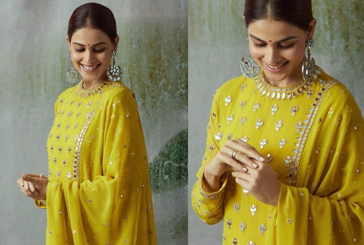 Genelia Dsouza Diwali Look in Traditional Yellow Suit Photo And Price