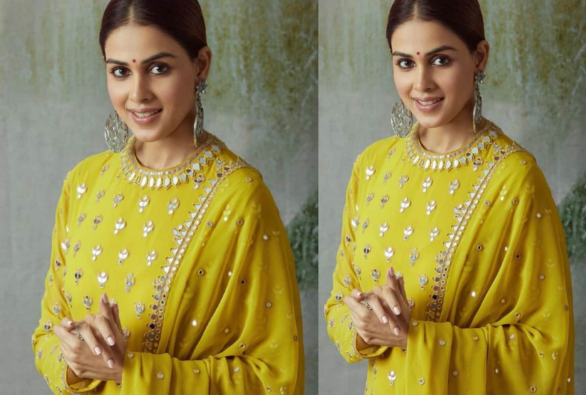 Genelia Dsouza Diwali Look in Traditional Yellow Suit Photo And Price