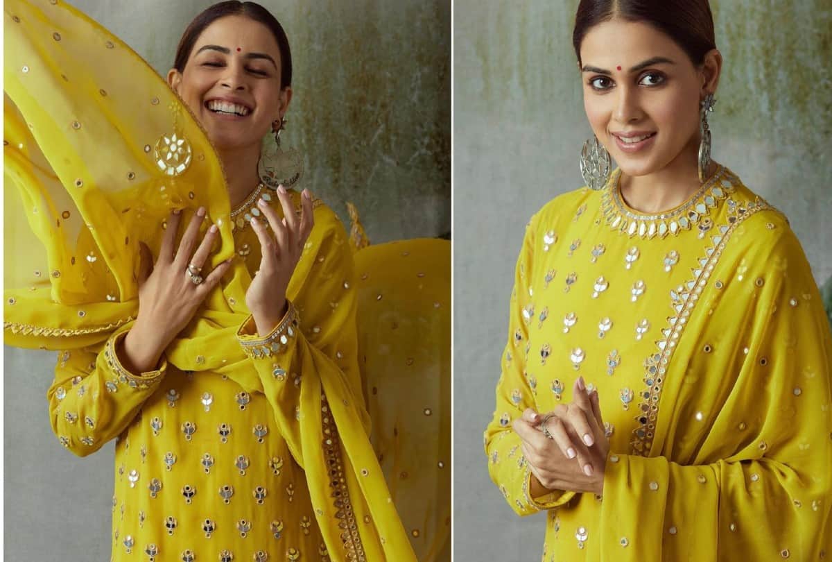 Genelia Dsouza Diwali Look in Traditional Yellow Suit Photo And Price