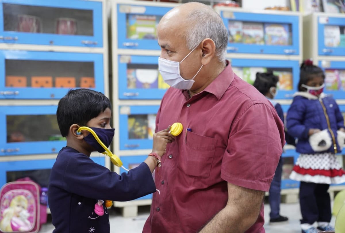 Education minister Manish Sisodia visits school as it opens after 19 months