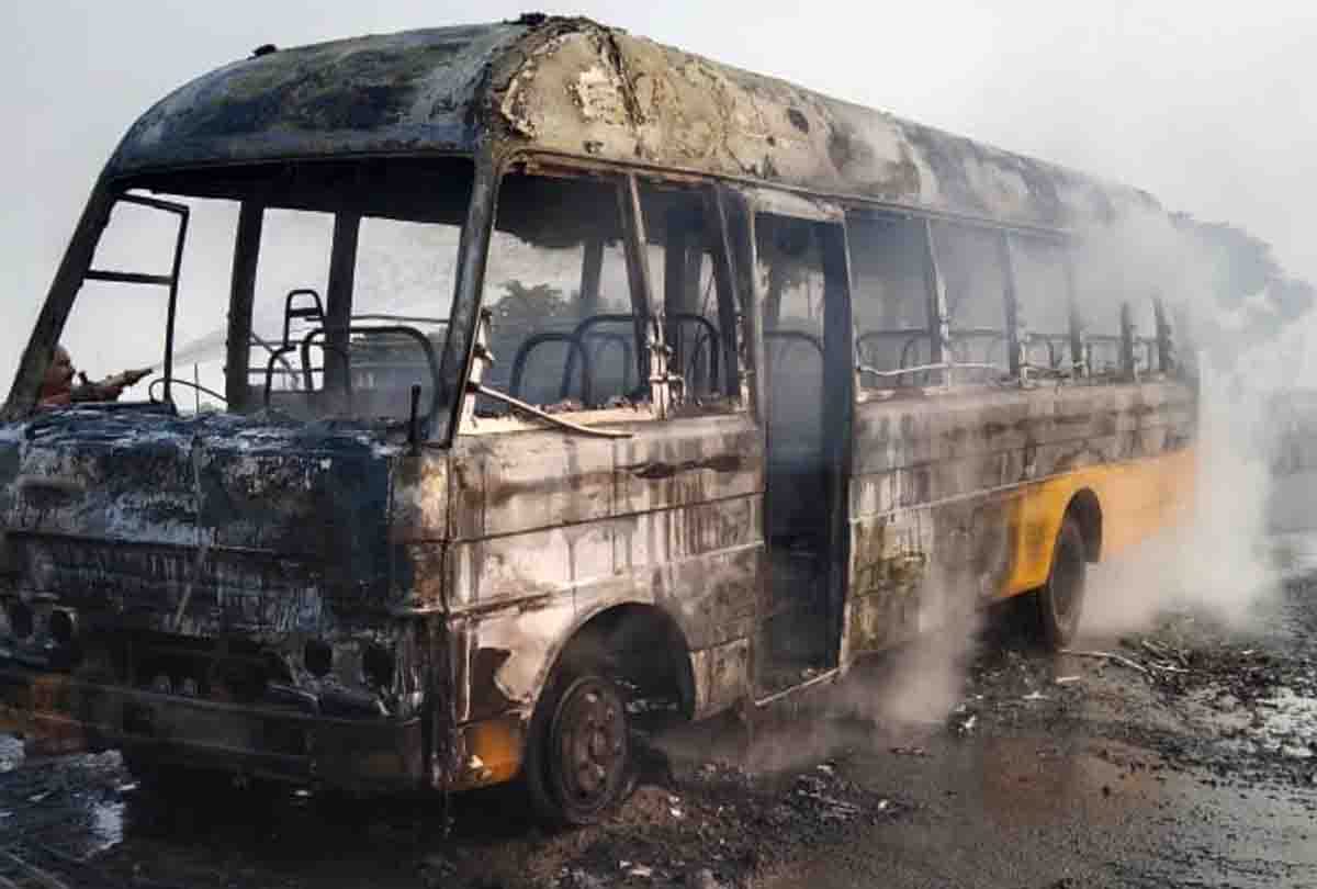 Fire in school bus in Kannauj