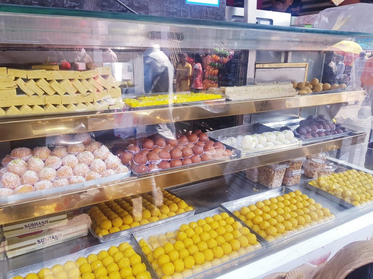 Sweets decorated in shops, expiry date not written