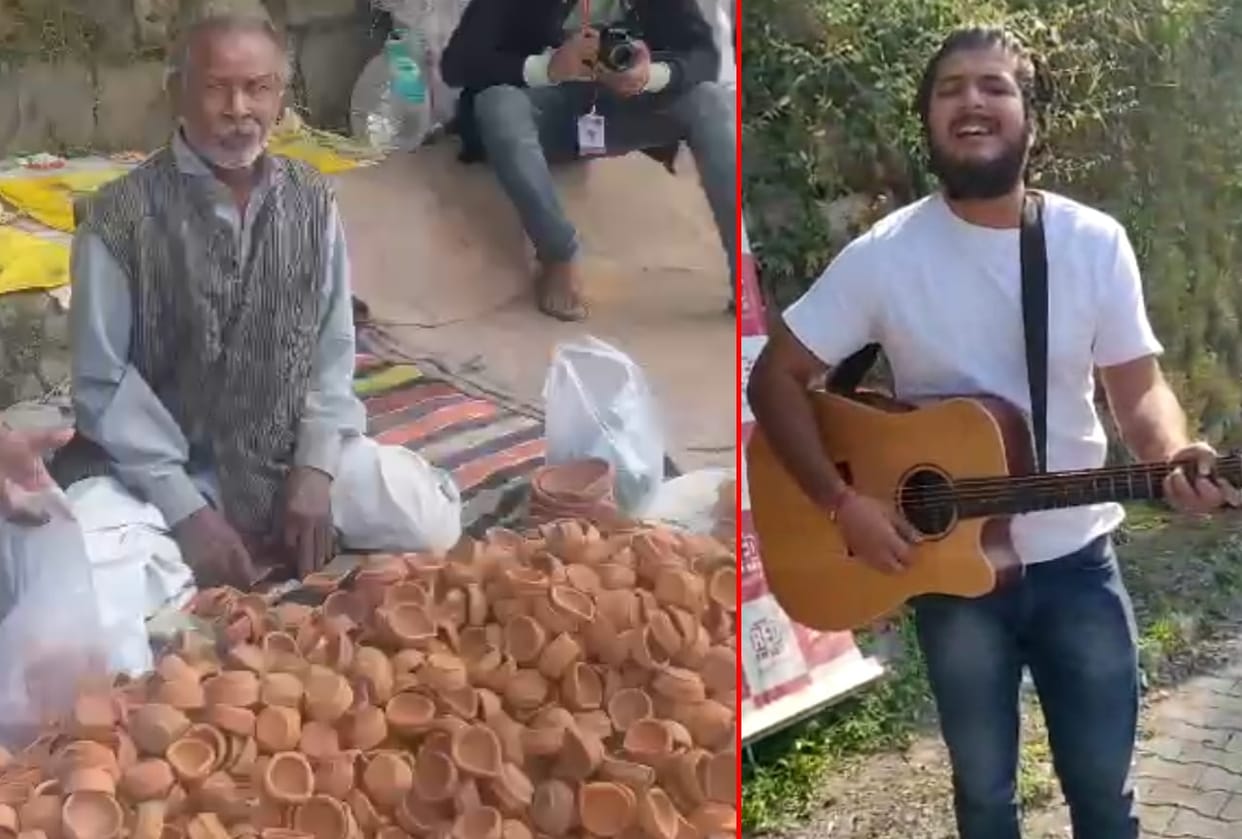diwali 2021: When Dehradun Vipul sang songs to the sellers of clay lamps by playing guitar, buyers sprung up