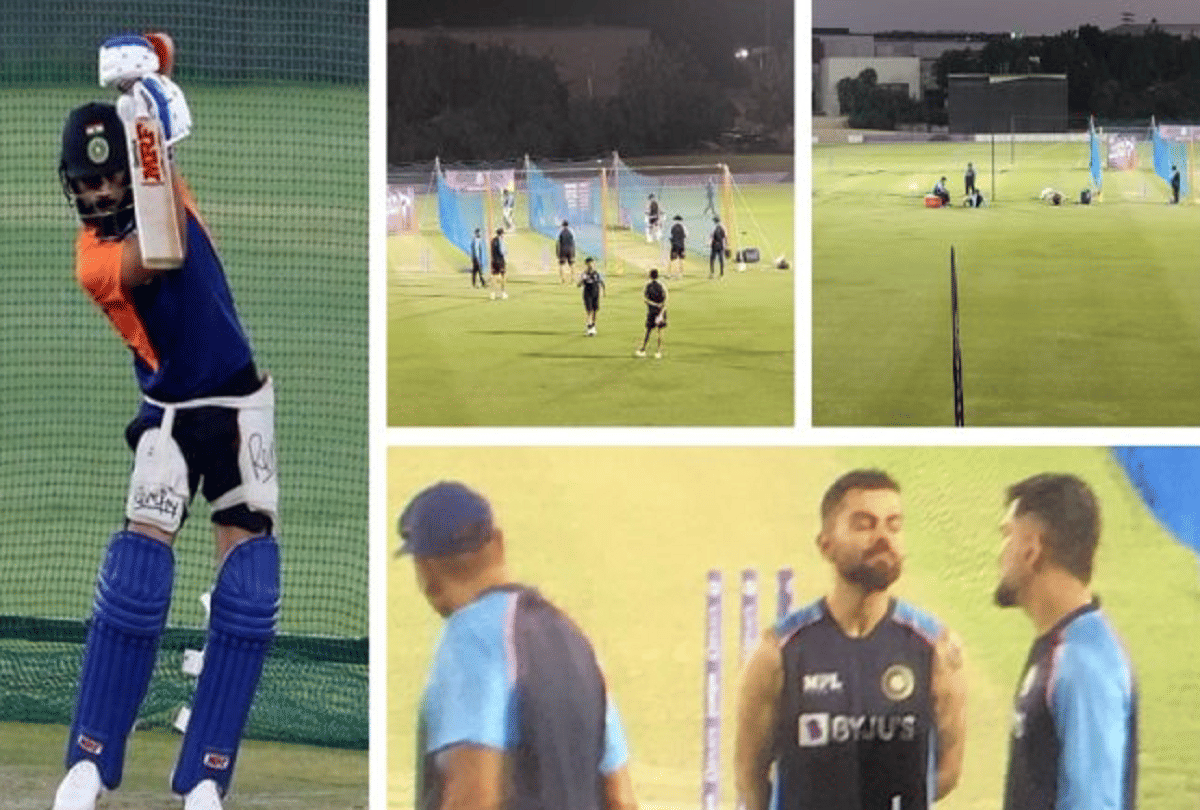 Indian Cricket team in action during optional practice, Ravi Shastri, Virat Kohli and MS Dhoni have intense discussion