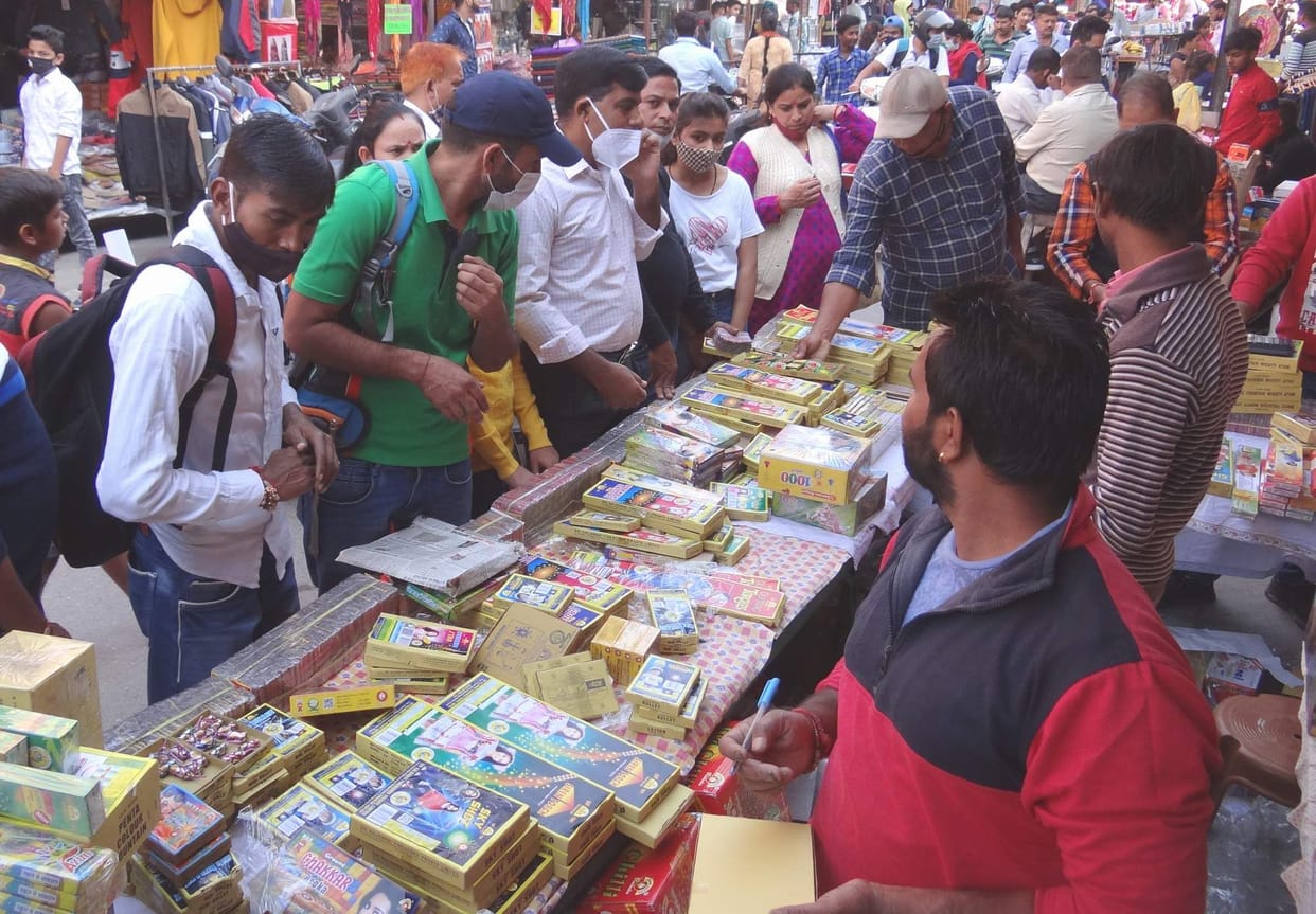 Market decorated on the eve of Diwali