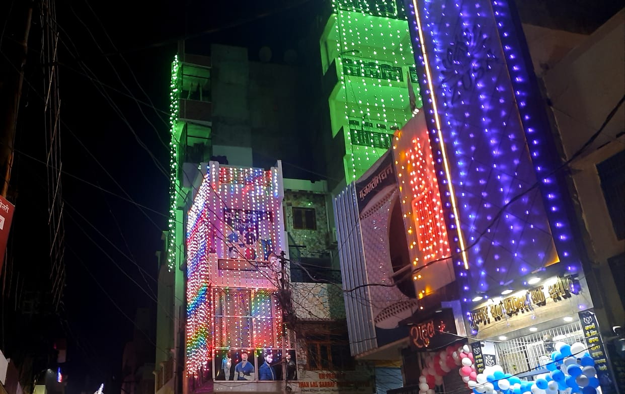 The house courtyard lit up on Choti Deepawali