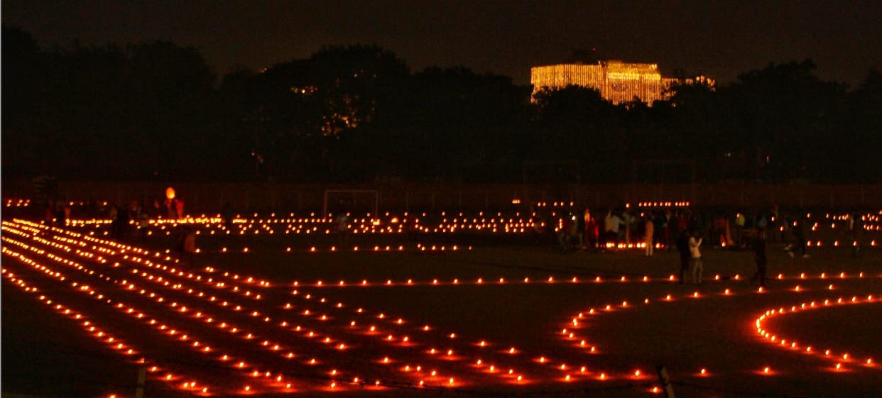 In Varanasi on the occasion of Panchdeepotsav the house-courtyard lit up on Chhoti Deepawali