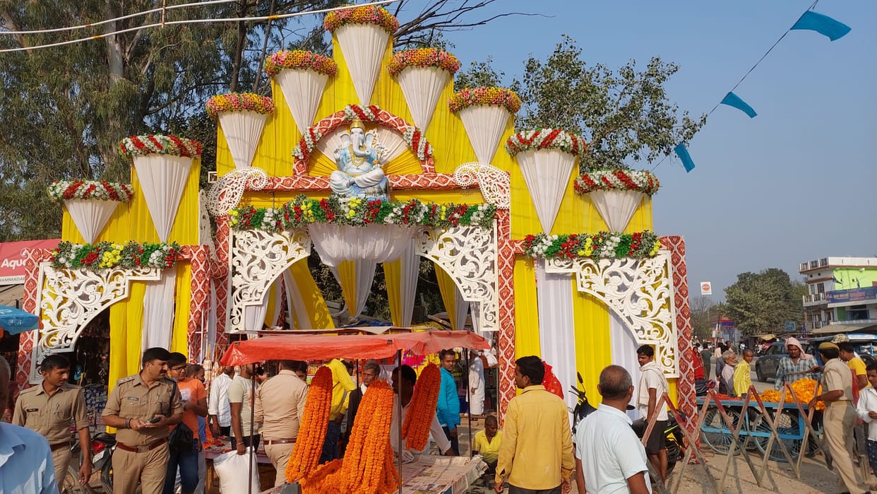 Idols installed in pandals late at night: