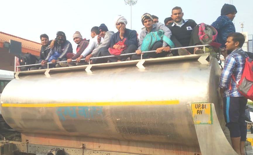 Traveled under compulsion on the roof of milk tanker, bus-truck