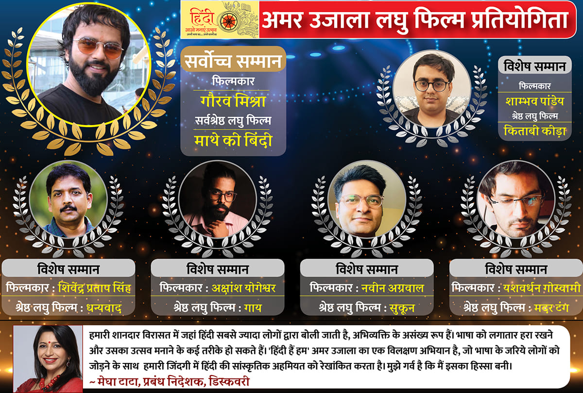 Amar Ujala Hindi Hain Hum Competition Gaurav Mishra Short Movie Mathe Ki Bindi won first Prize