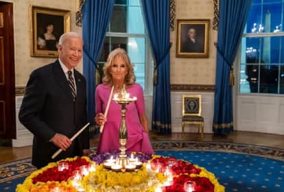 joe biden and his wife lit a lamp on diwali