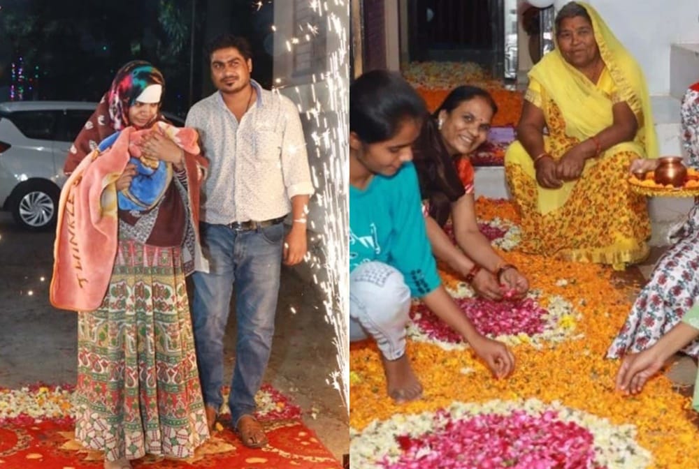 joy of celebrating the birth of a daughter: Ladli Lakshmi reached home flowers were laid in the paths, sung Mangal songs