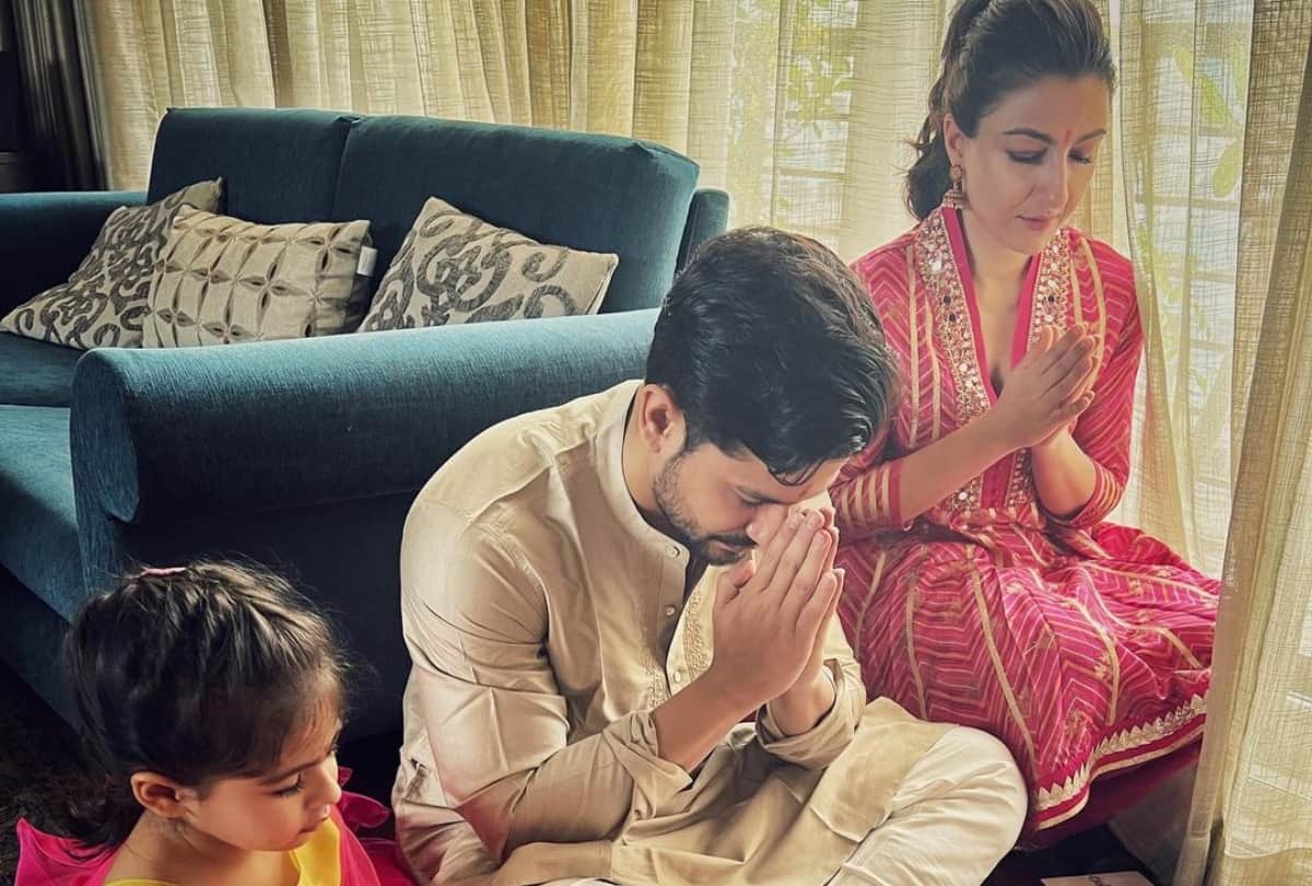 Diwali Celebration Soha Ali Khan performed Lakshmi Puja with husband Kunal Khemu and daughter Inaaya Naumi Kemmu