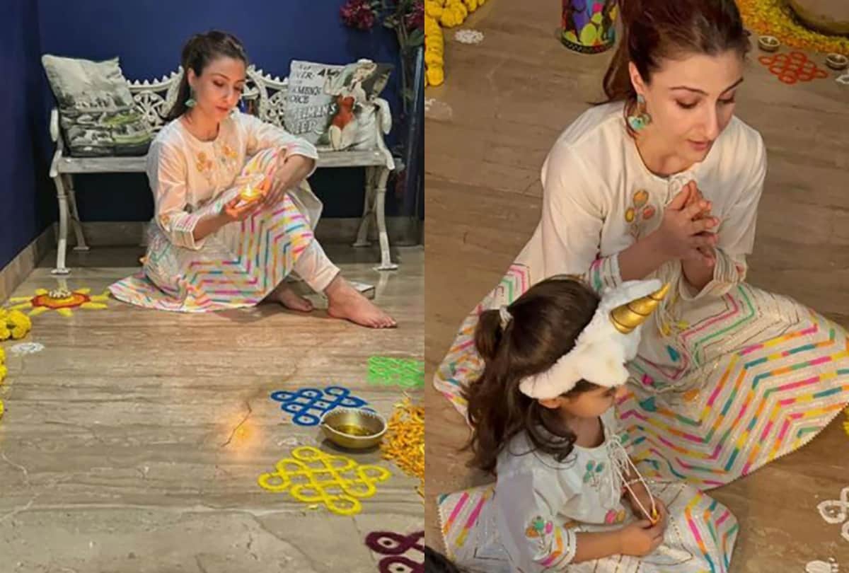 Diwali Celebration Soha Ali Khan performed Lakshmi Puja with husband Kunal Khemu and daughter Inaaya Naumi Kemmu