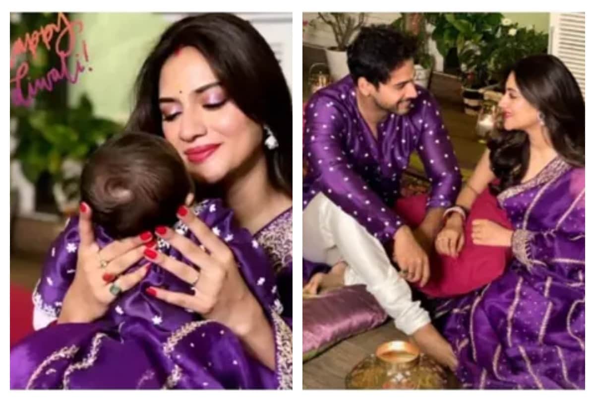 Nusrat Jahan poses with son Yishaan and Yash Dasgupta in matching outfits on diwali See pics