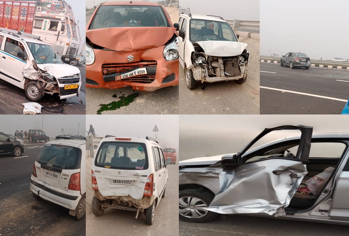 Delhi meerut expressway accident dozens of vehicles collides with each other after fog due to diwali cracker smoke no casualty few injured