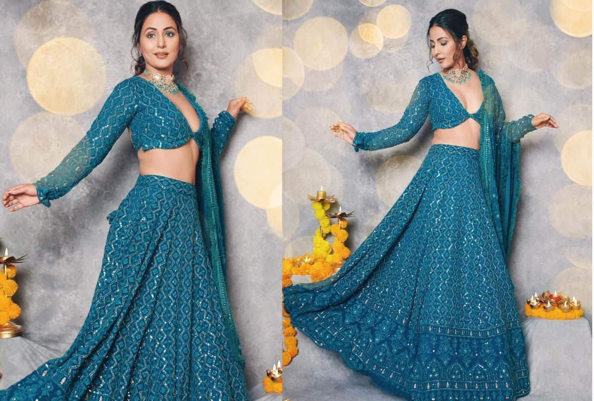 Hina Khan Party Wear Blue Lehenga perfect For Wedding Season