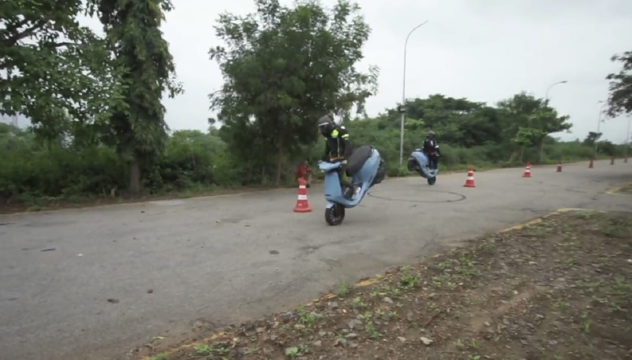 Ola CEO Bhavish Aggarwal shares video where two ola electric scooters can be seen performing various stunts with experts in command
