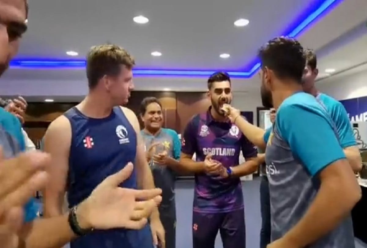 T20 World Cup 2021 PAK vs SCO Scotland team visits Pakistan dressing room to celebrate Haris Rauf birthday PCB shared video