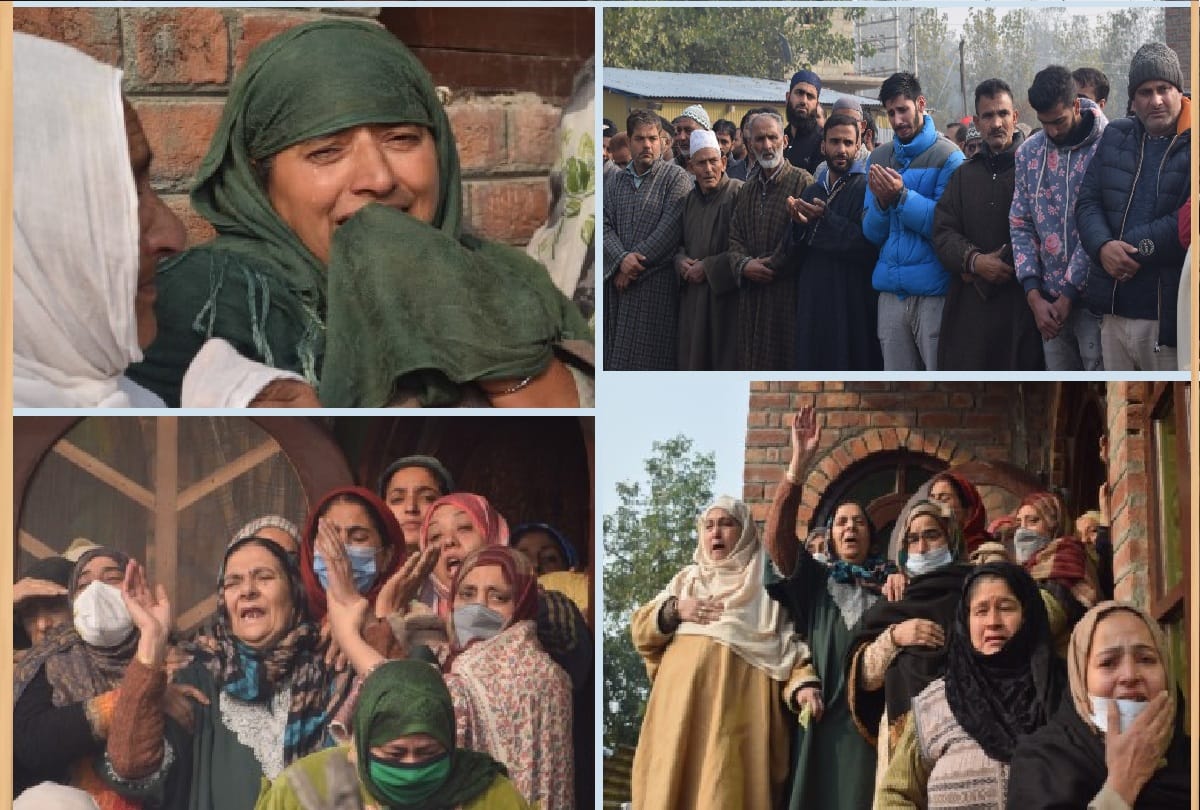 Funeral of salesman who was shot dead in terrorist attack in Srinagar jammu and kashmir