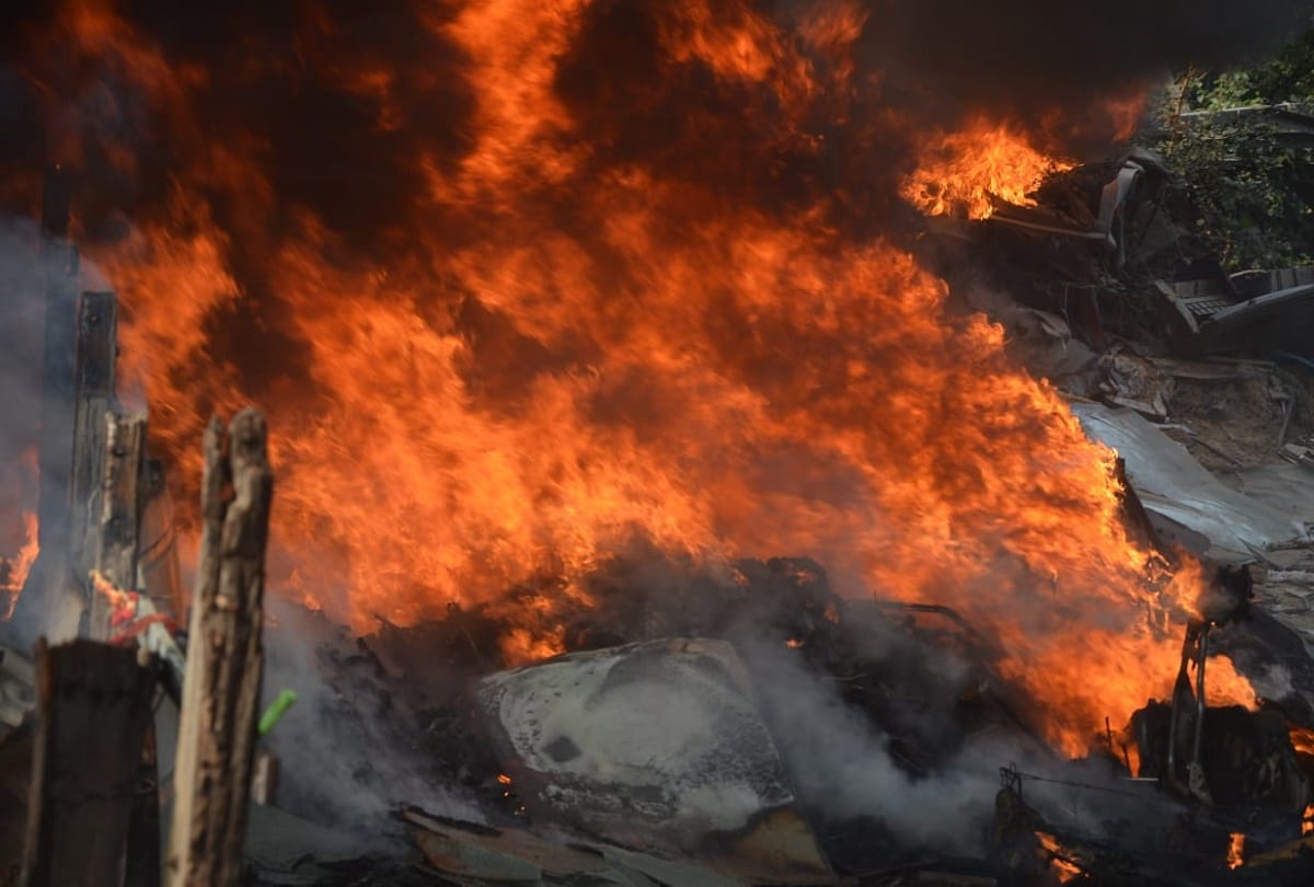 Massive Fire In Car Warehouse In Etah