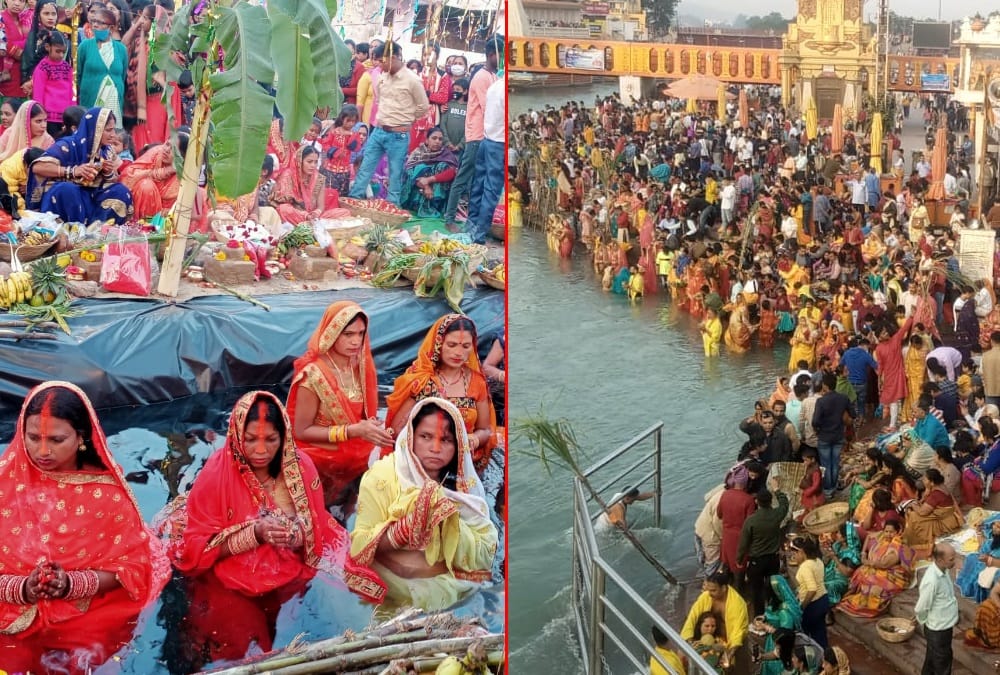 Chhath puja 2021: Devotees crowd on Ghat for doing Surya Puja in Uttarakhand photos