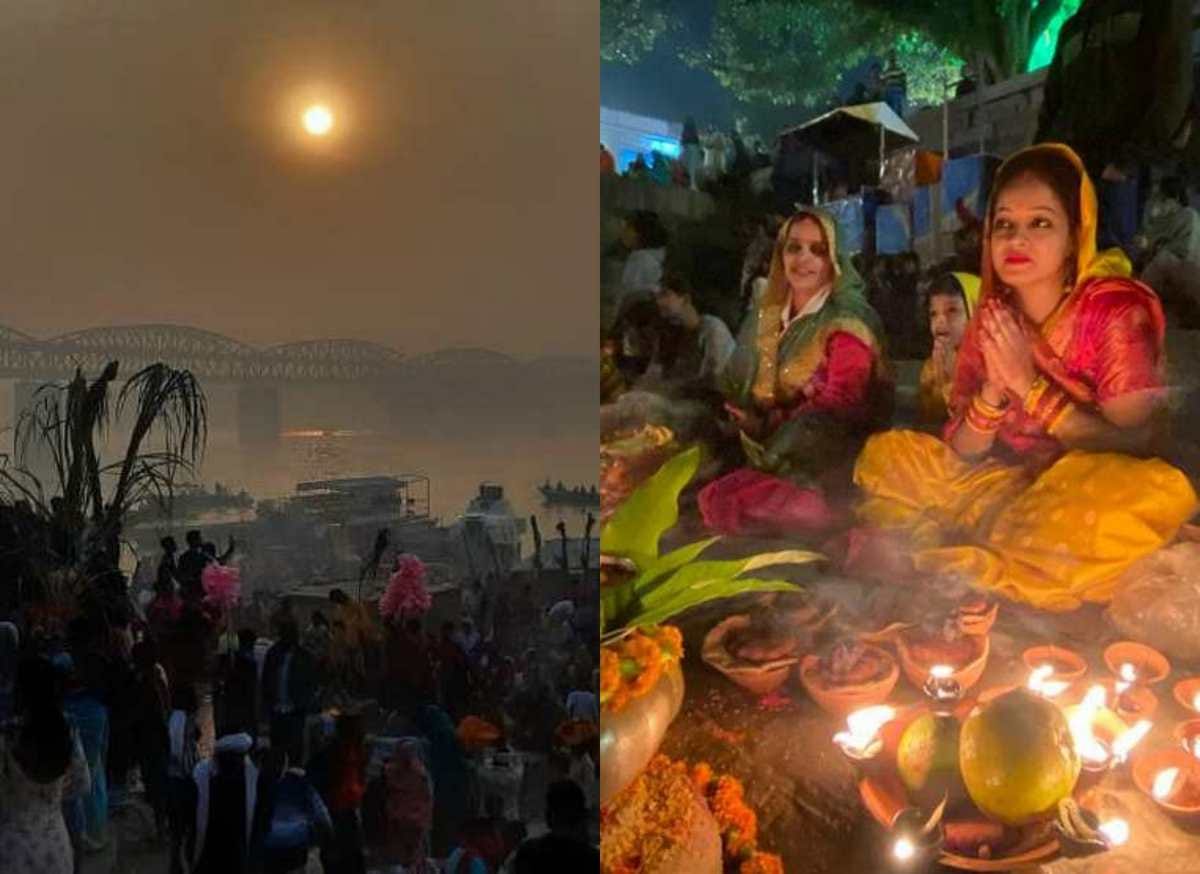 Chhath festival 2021: Arghyadan started with the sun visible on Ganga Ghats of Kashi see photos