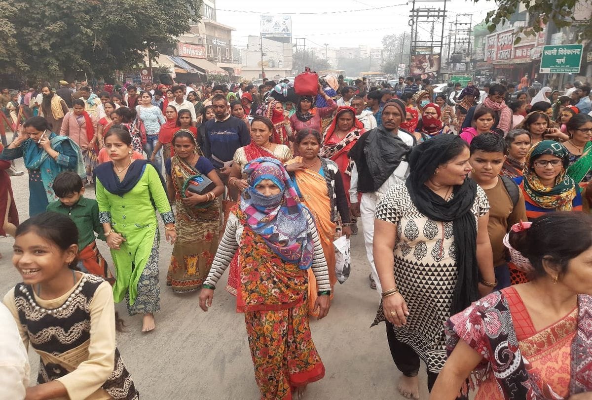 huge crowd of devotees gathered for panchkoshi mathura parikrama on akshay navami