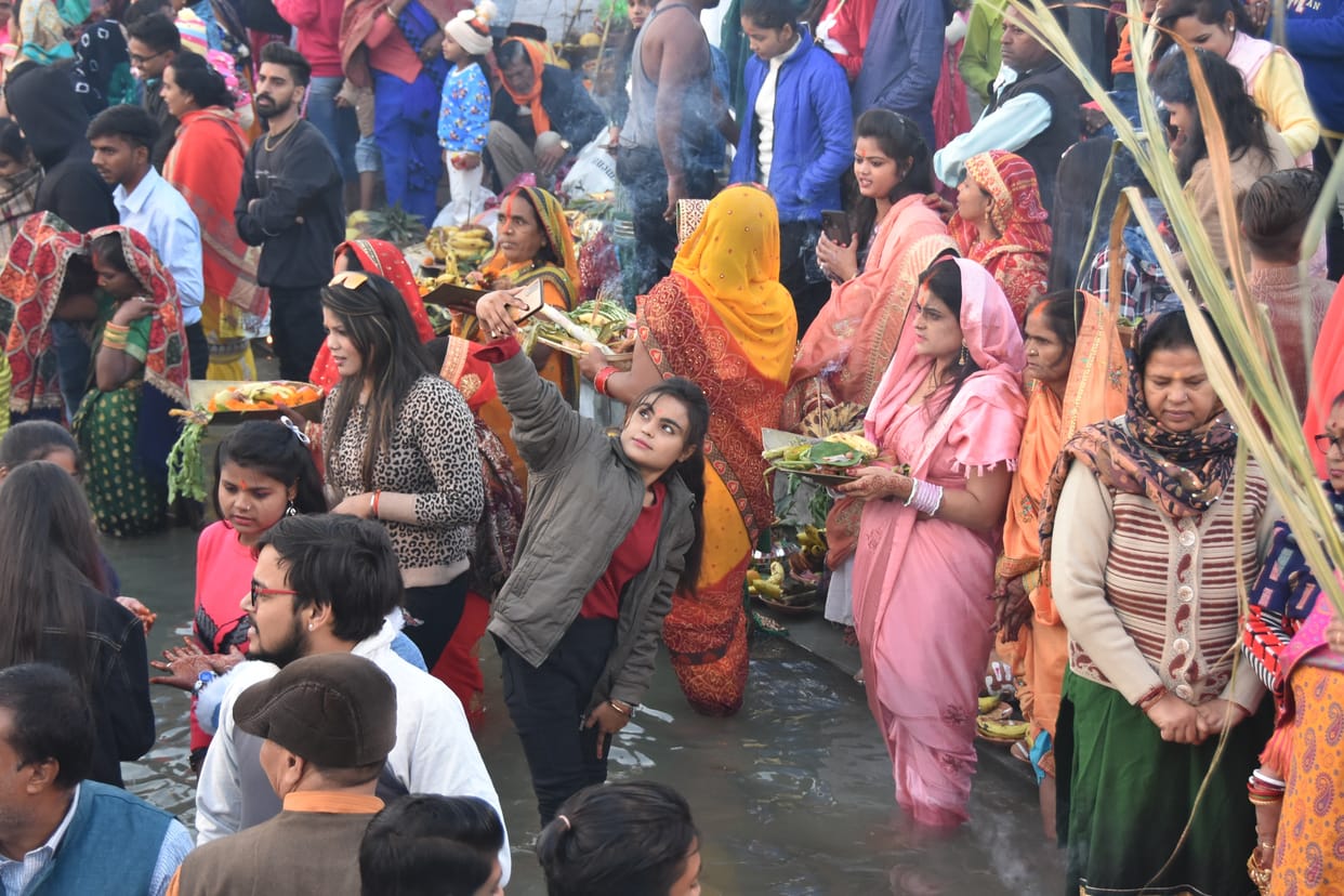 Arghya offered to the rising sun, worshiped