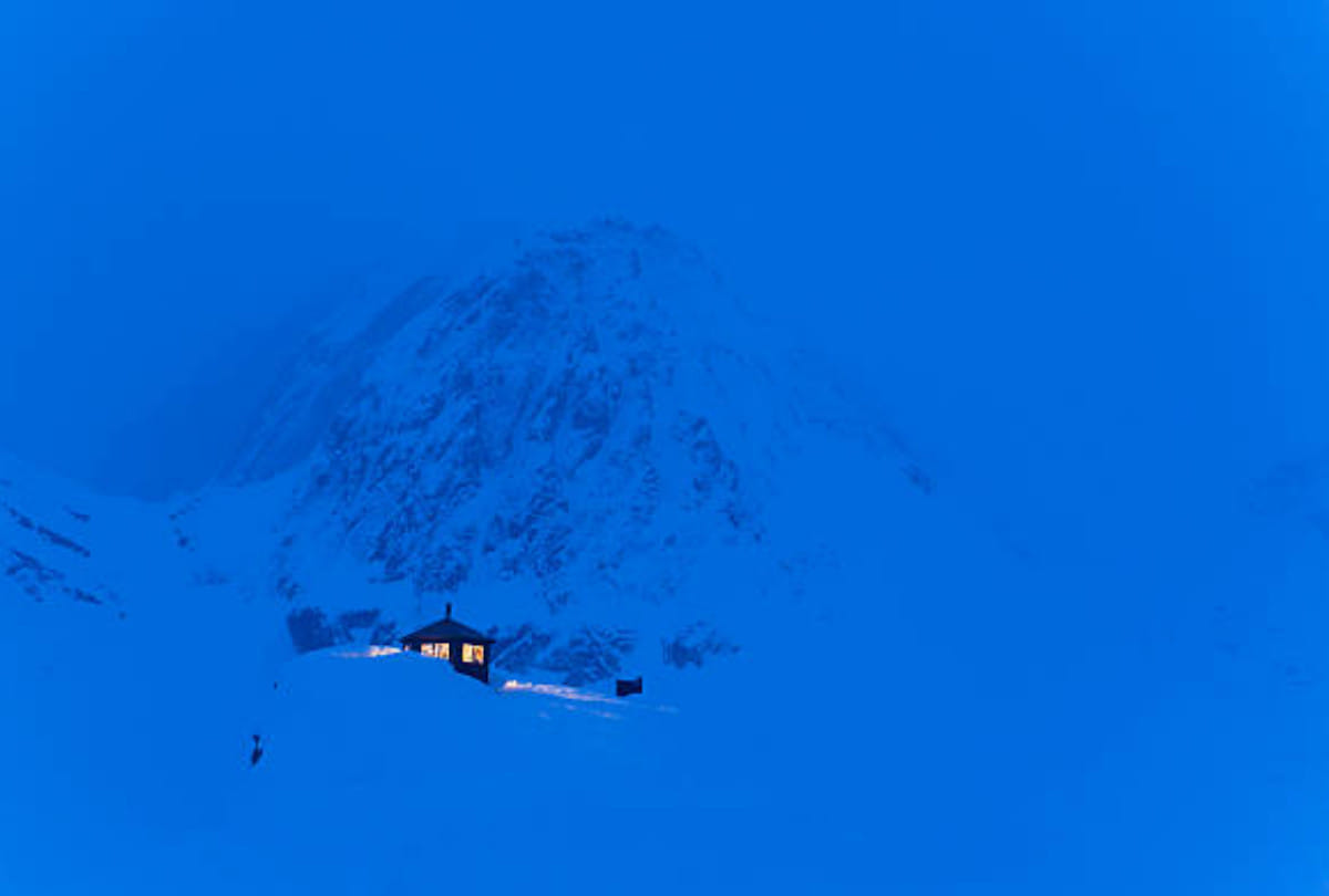 Unique hotel built in Ruth Glacier Alaska at an altitude of 6000 feet above the ground