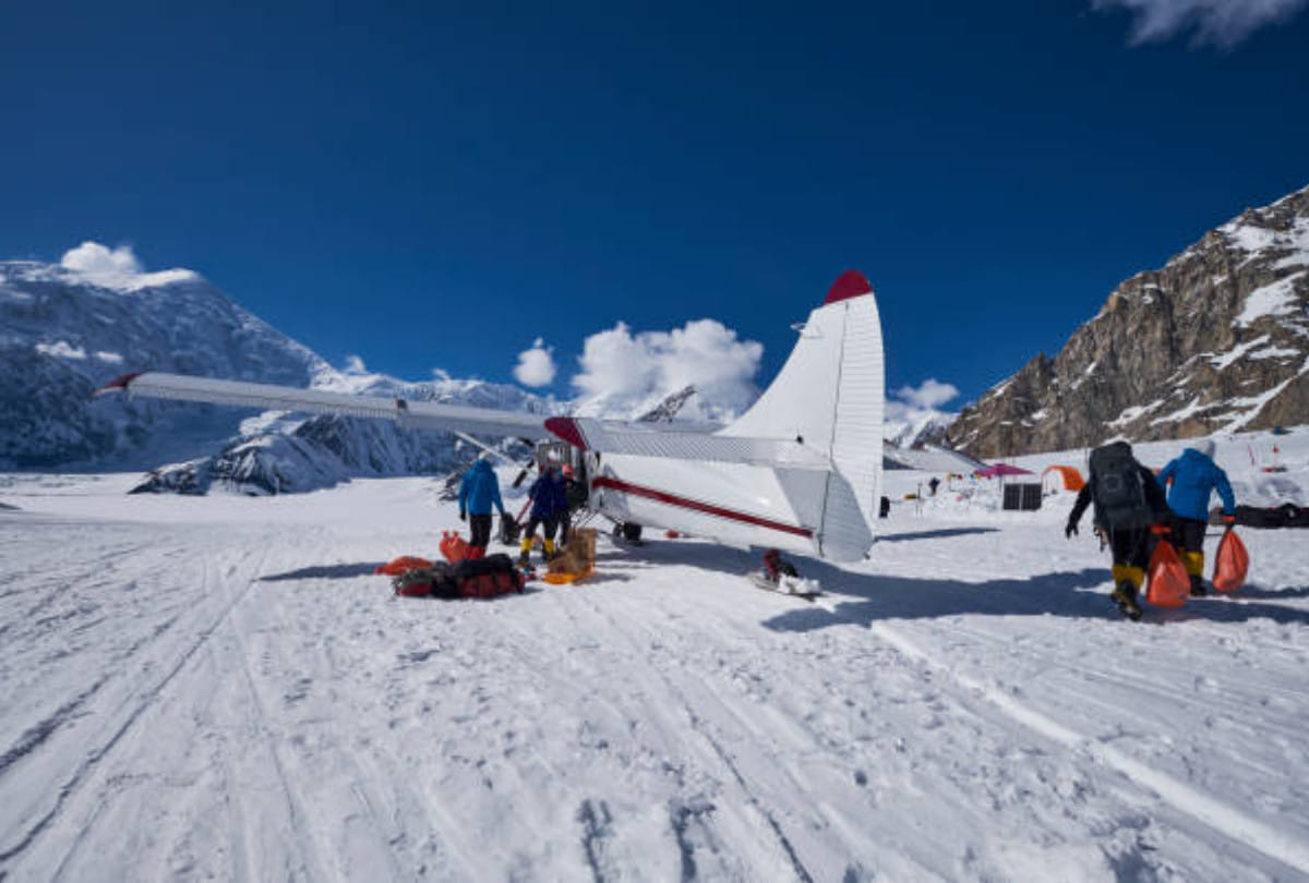 Unique hotel built in Ruth Glacier Alaska at an altitude of 6000 feet above the ground