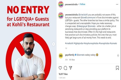 Virat Kohli attacked online after LGBTQIA group accuses his restaurant chain of discrimination