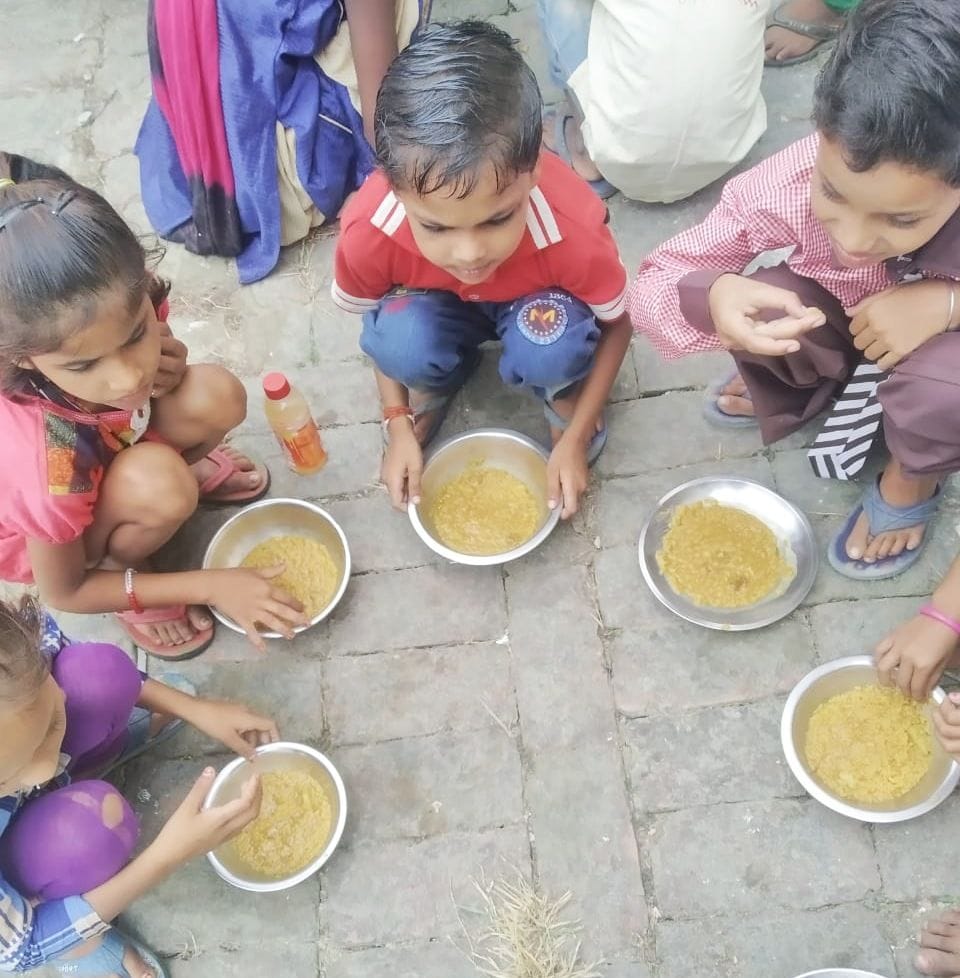 Rice, turmeric and water solution in the name of mid day meal