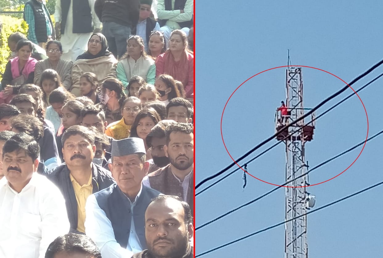 uttarakhand news: student union election demand, congress maun vrat, dav pg college student climb on tower, photos