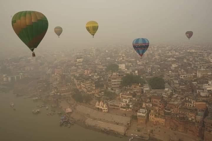 Hot Air Balloon Show in Varanasi Before Dev Deepawali sky filled with colorful balloons tourism department created history